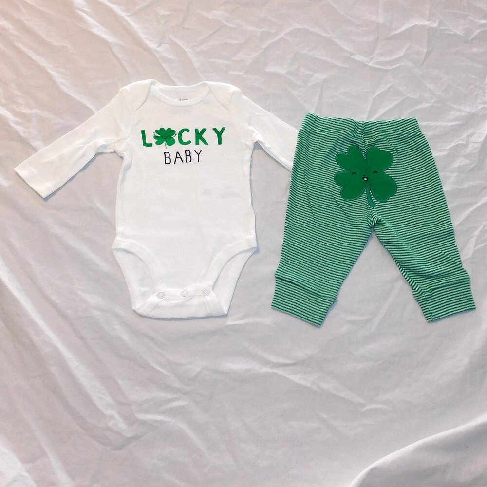 Baby First St Patricks Day Outfit Lucky Unisex Pants Green Newborn thru 12M NEW